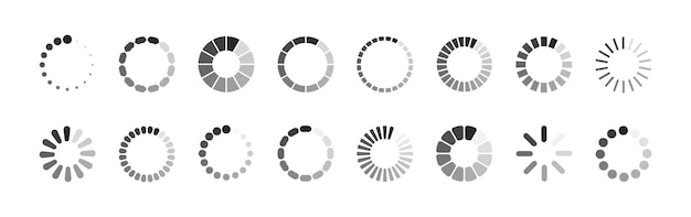 Set of round loading icons Progress load icons for UI design Vector interface elements