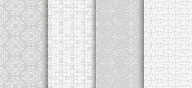 Set of seamless patterns on light gray