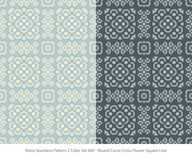 Set of seamless patterns with Round Curve Flower Square