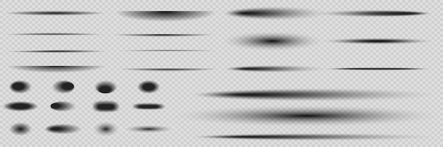 set of shadow effects horizontal dividing lines isolated on transparent background