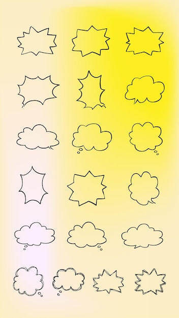 Set of simple lines hand drawn speech bubbles in various shapes gradient background Set of simple of hand drawn speech bubbles gradient background Set of simple lines hand drawn speech bubbles