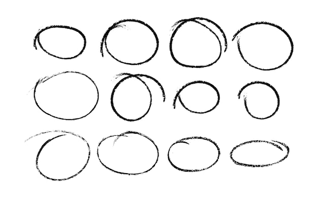 Set of sketch contours of a ellipse on white background drawn manually with a single line marker