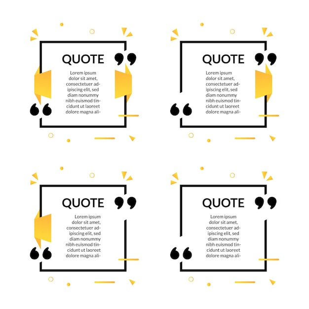 Set of square quotes frame template text with memphis geometric style  