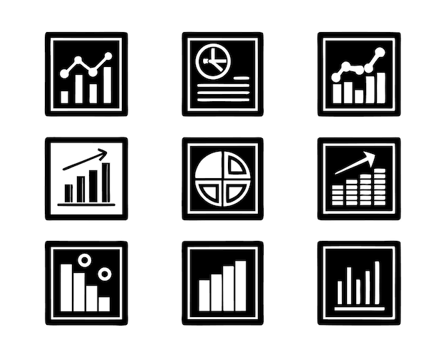 set of statistics icon illustration business chart graph statistics data finance investment