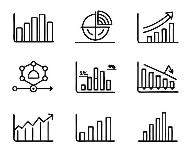 set of statistics icon illustration business chart graph statistics data finance investment