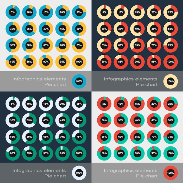 Set of the round segmented charts in flat style. Vector illustration