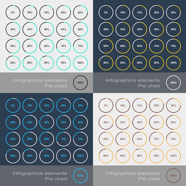 Set of the round segmented charts in flat style. Vector illustration