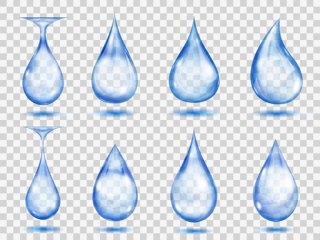 Set of transparent drops in blue colors