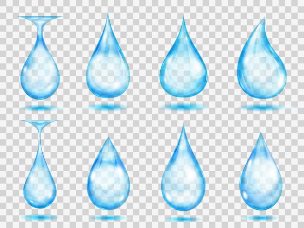 Set of transparent drops in light blue colors