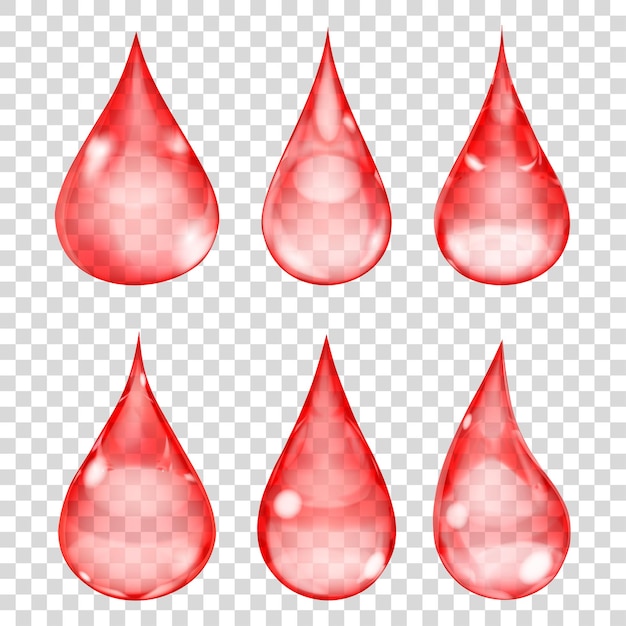 Set of transparent drops in red colors
