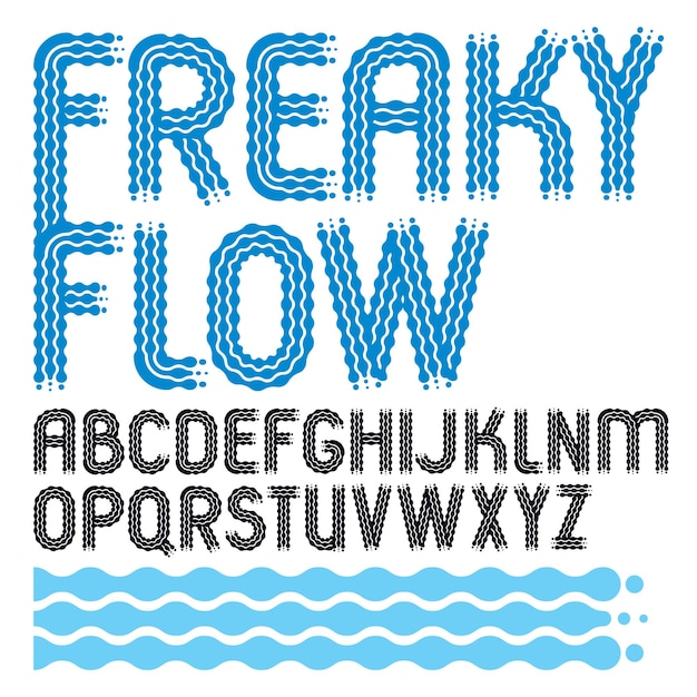 Set of trendy pop vector upper case English alphabet letters isolated. Rounded bold retro type font, script from a to z can be used for logo creation. Made using flow, wavy lines.