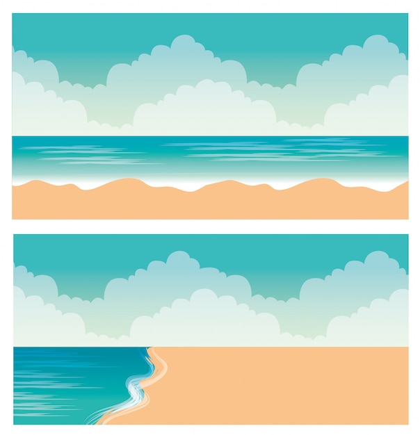 Set of tropical beach with sea and sand landscape