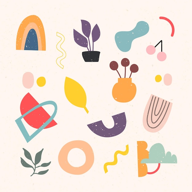 Set of various doodle objects. Hand-drawn vector abstract illustration. Flat design.