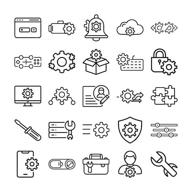 set of various settings and configuration icons for digital applications