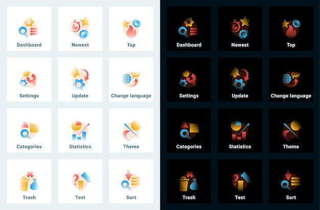 set of vector icons in gradient style. editable illustrations