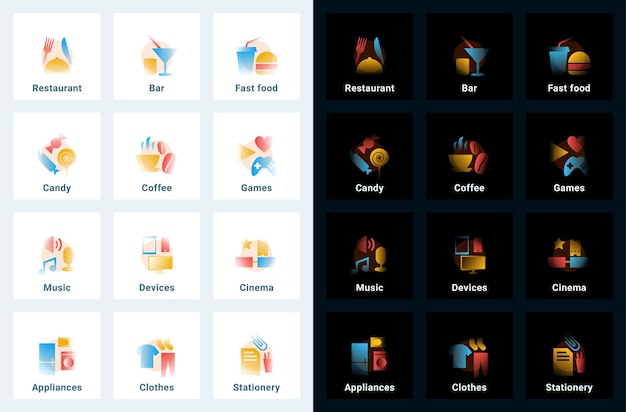set of vector icons in gradient style. editable illustrations