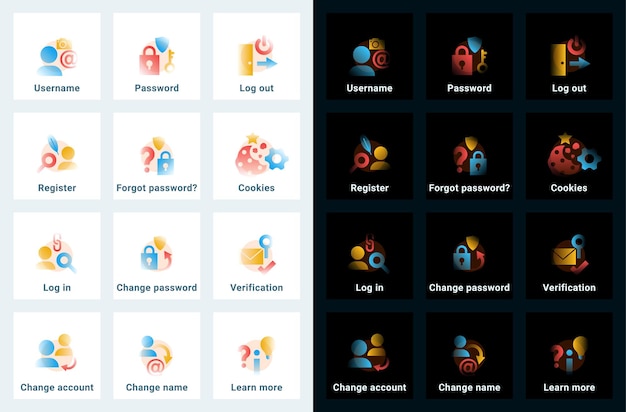 set of vector icons in gradient style. editable illustrations
