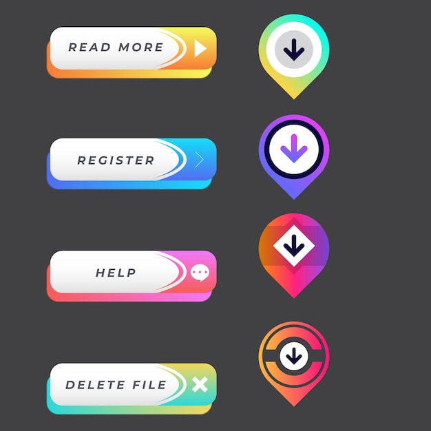 Set of vector modern trendy buttons Trendy colors on white background Read More learn more buy n