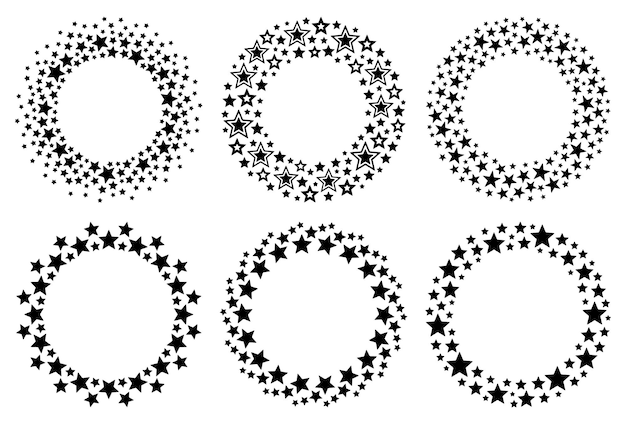 set of vector round frames with gold and silver stars