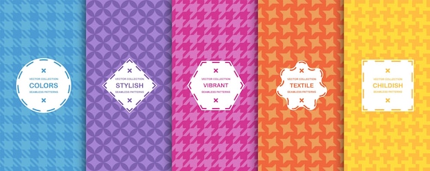 Set of vector seamless geometric patterns cloth texture vibrant design Textile colorful backgrounds