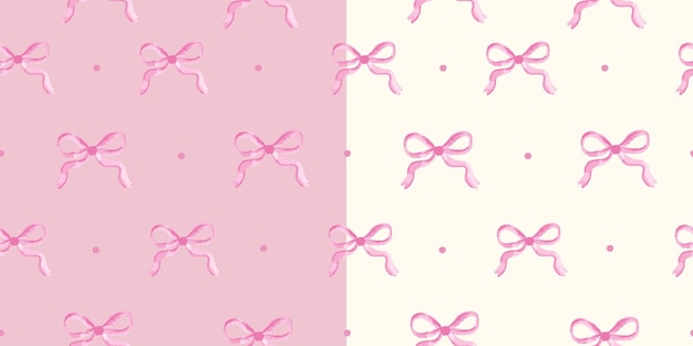 Set of Vector seamless pattern featuring charming fuchsia bows coquette style