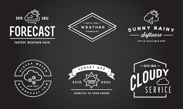 set of vector weather icons and logotypes of business forecasting apps and channels