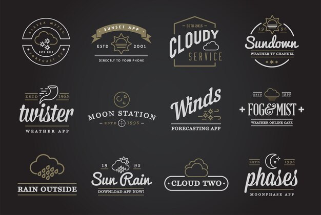 Set of Vector Weather Icons and Logotypes of Business Forecasting Apps and Channels