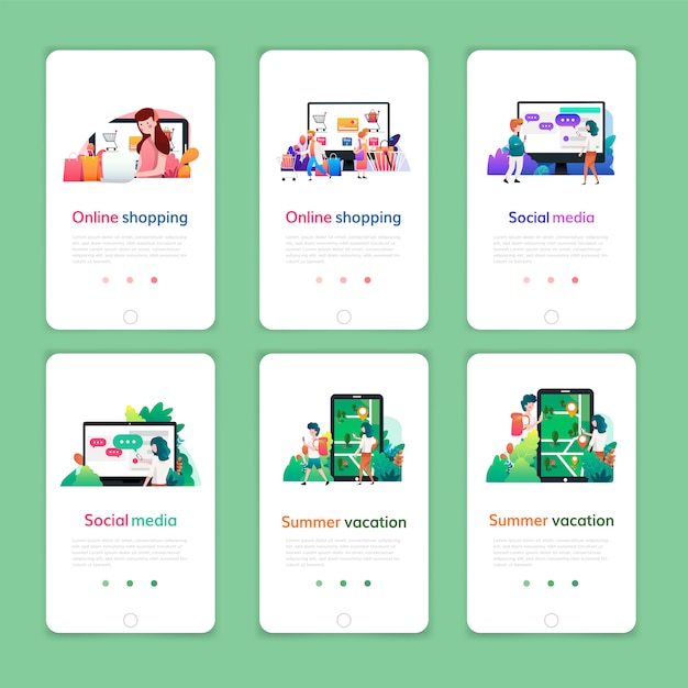 set of web page design templates for online shopping, digital marketing, social media, summer vacation. 