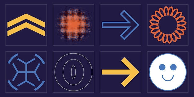 Set of Y2K style vectors of objects Big collection of abstract graphic geometric symbols Objects in y2k style