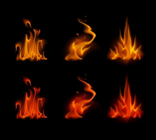 Set of Yellow Orange Red Fire Flame on Background