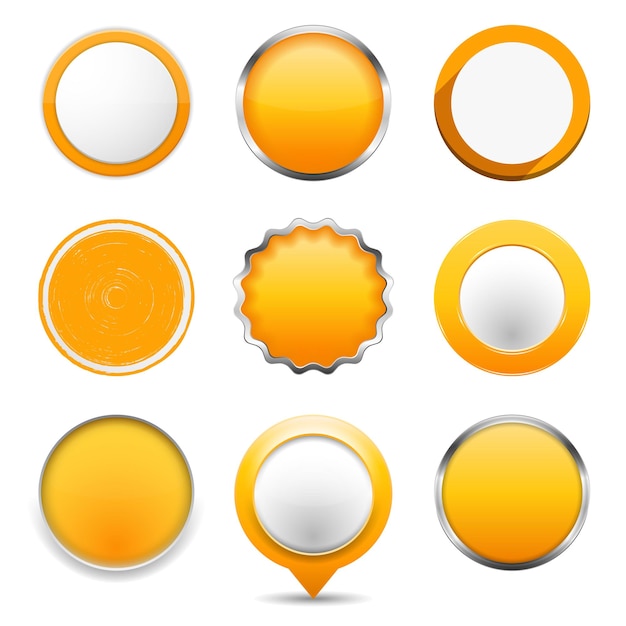 set of yellow round buttons on white background vector eps10 illustrarion