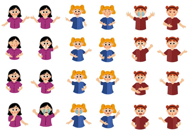 set or bundle of cute child facial expression emoji emoticons