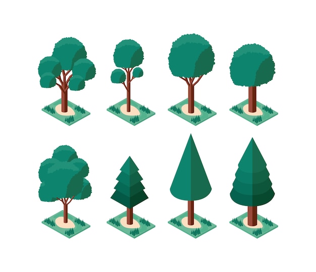 set trees plants mini isometric icons