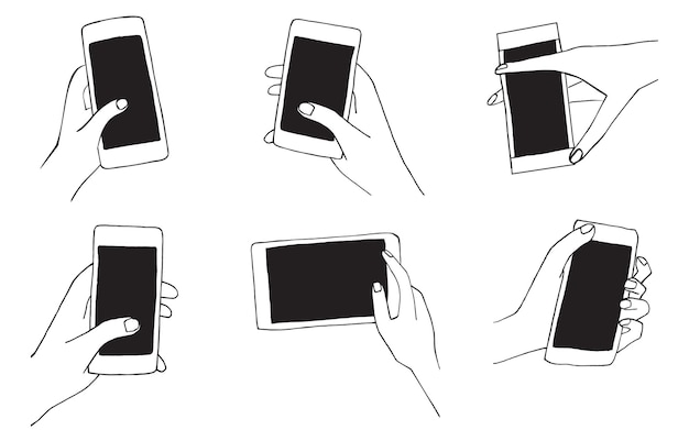 Seth with hands holding smartphone Vector illustration hand drawn doodle