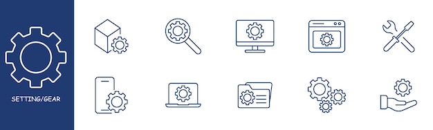 settings set line icon box options monitor search magnifying glass key screwdriver smartphone laptop pastel colors background vector line icon for business and advertising