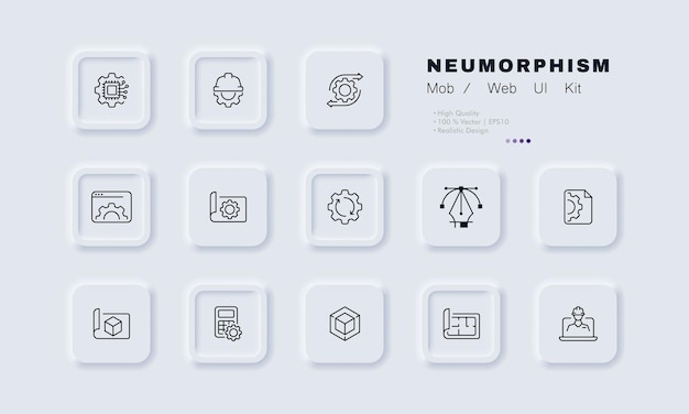 Settings with gears set icon Control panel cube scroll book instruction website tune install adjust configuration file Technology concept Neomorphism Vector line icon for Business