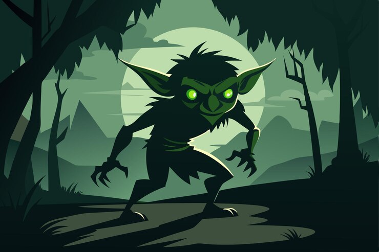 Vektor shadowy goblin lurking in dim illumination