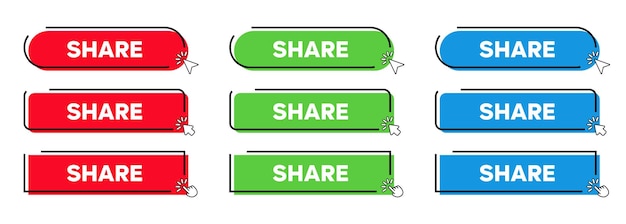 Share Buttons with Click cursor or arrow point Modern Simple Web Action Button Vector
