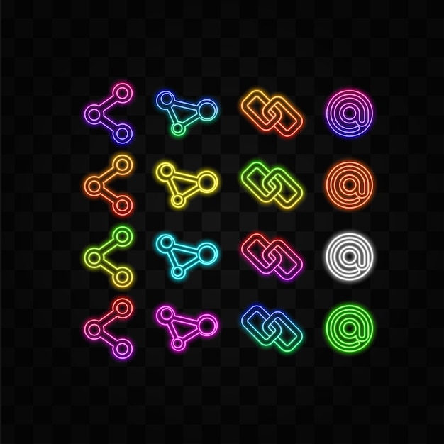 share icon node two chain links icon attach lock symbol neon style