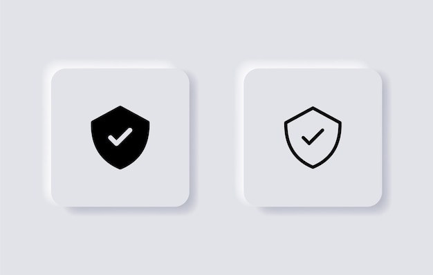 Shield check mark icon or security shield protection with tick symbol in neumorphism buttons