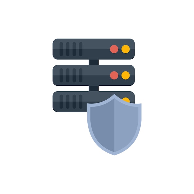Shield protecting server rack icon data security concept illustration
