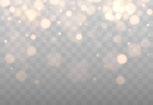 Shining bokeh isolated on transparent background Golden bokeh lights with glowing particles