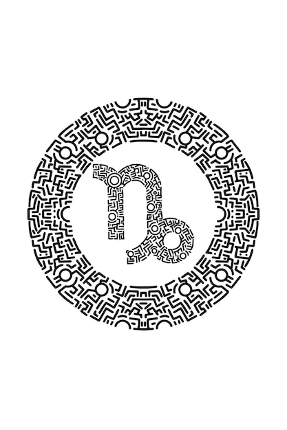 Sign of Capricorn Zodiac with Ornamental