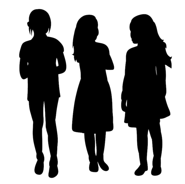 Vektor silhouette children little girls talking