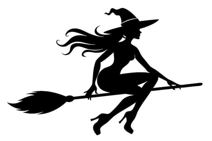 Vektor silhouette of a witch flying broomstick isolated on white background