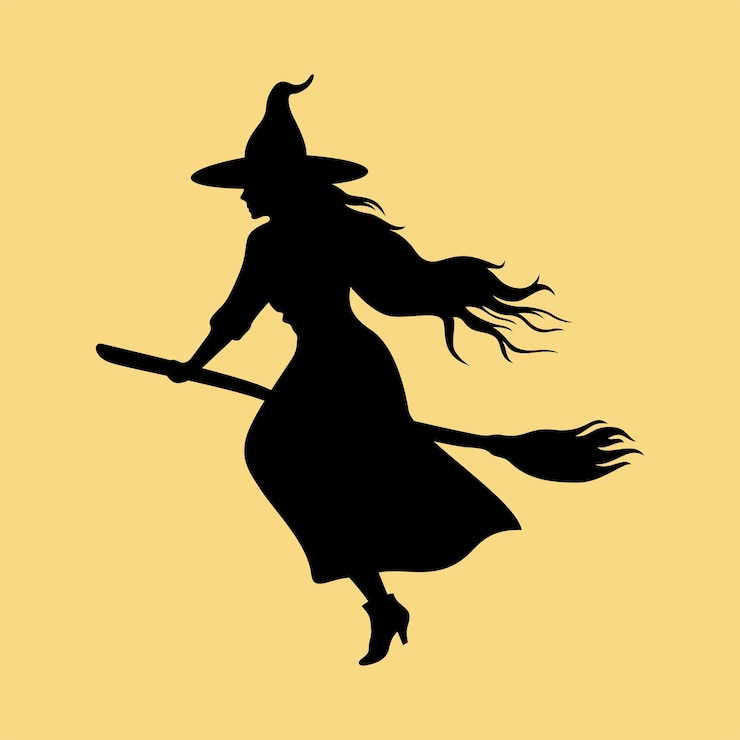 Vektor silhouette of witch flying on a broom vector illustration