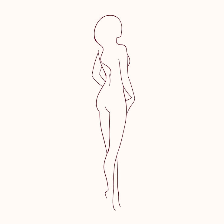 Vektor silhouette of young gorgeous sexy naked woman with slim figure hand drawn with contour lines