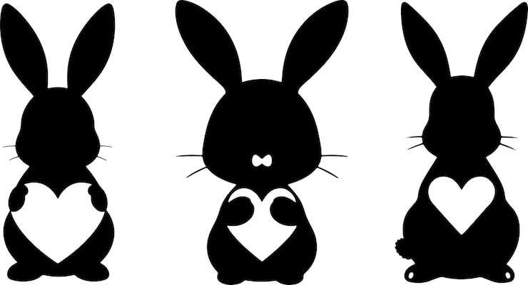 Vektor silhouette two rabbits side view black and white minimalist design clean lines stylized animal