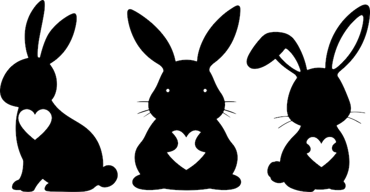 Vektor silhouette two rabbits side view black and white minimalist design clean lines stylized animal