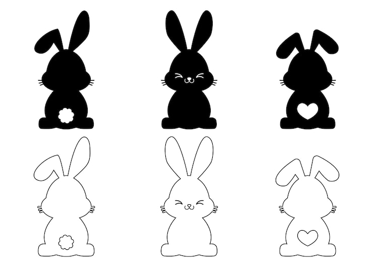 Vektor silhouettes of bunnies isolated on a white background set of different rabbits hand drawn style
